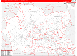 Hickory-Lenoir-Morganton Metro Area Wall Map Red Line Style 2026